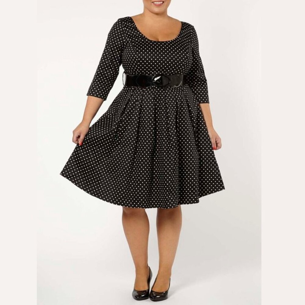 City Chic Retro Roxy Dress Black & White Polka Dot Fit & Flare A-Line S Small 16